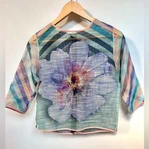 Picobell flower print top short sleeve size 40 medium